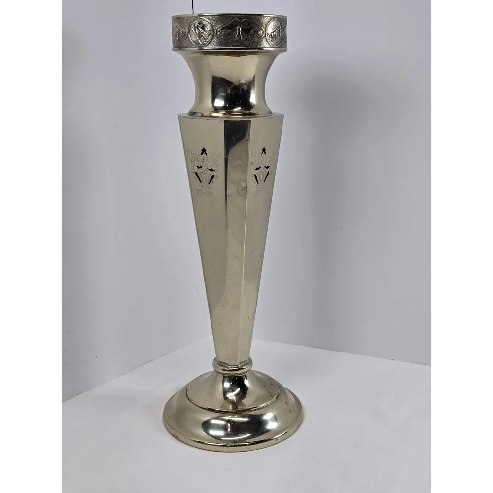 Vintage Lehman Bros EPNS Art Deco 14 Trumpet Vase Silverplate Etched